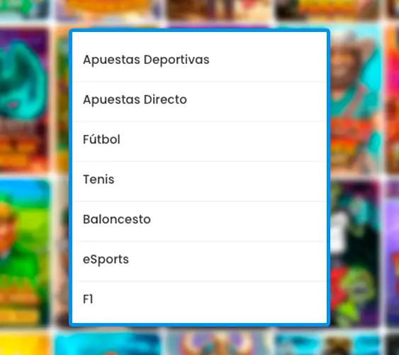 Sección con apuestas para diferentes deportes